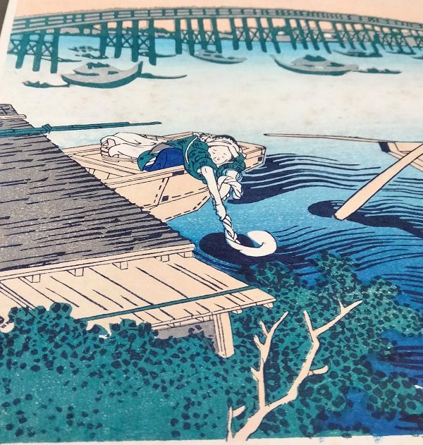- 30 % SCONTO Katsushika Hokusai,Vista dal tramonto, Onmayagashi yory ryogoku-bashi no sekiyo wo miru,1830-32 - immagine 9