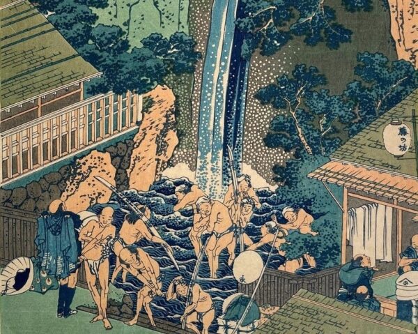Antica stampa originale di Katsushika Hokusai, La cascata di Roben ,1833 - immagine 9