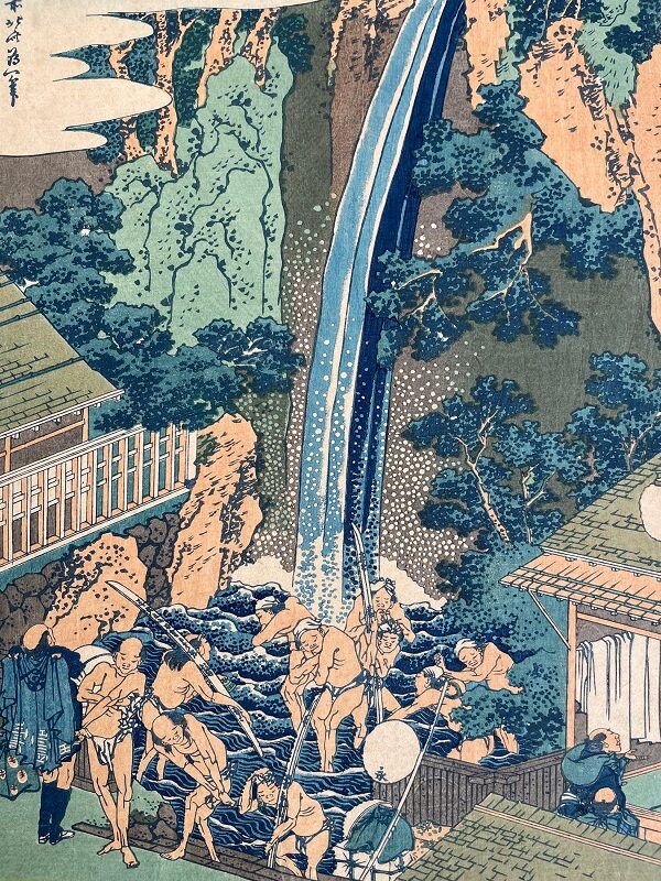 Antica stampa originale di Katsushika Hokusai, La cascata di Roben ,1833 - immagine 8