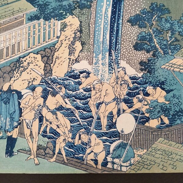 Antica stampa originale di Katsushika Hokusai, La cascata di Roben ,1833 - immagine 6
