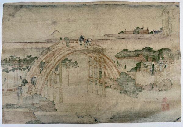 Katsushika Hokusai, Il ponte a tamburo presso il santuario di Tenjin a Tameido, 1834 c.a. - immagine 2