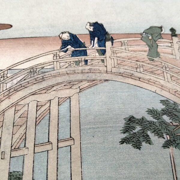 Katsushika Hokusai, Il ponte a tamburo presso il santuario di Tenjin a Tameido, 1834 c.a. - immagine 5
