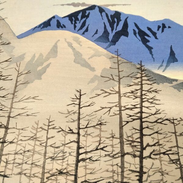 - 20% sconto Shinhanga originale, prima edizione,Tomikichirō Tokuriki, Vista in lontananza del Fuji dalla stazione Shinshu Kiyosato,1936-40 - immagine 4