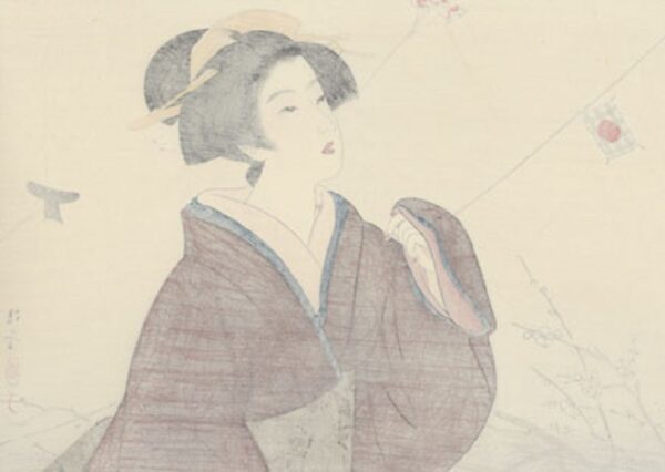 Shinhanga in stile bijinga, Kiyokata Kaburagi, Sognando la primavera,1980 - immagine 2