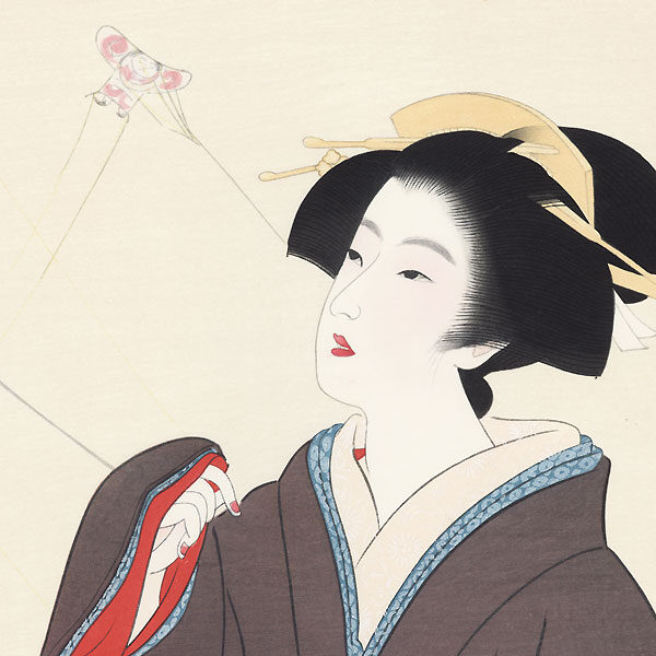 Shinhanga in stile bijinga, Kiyokata Kaburagi, Sognando la primavera,1980 - immagine 3