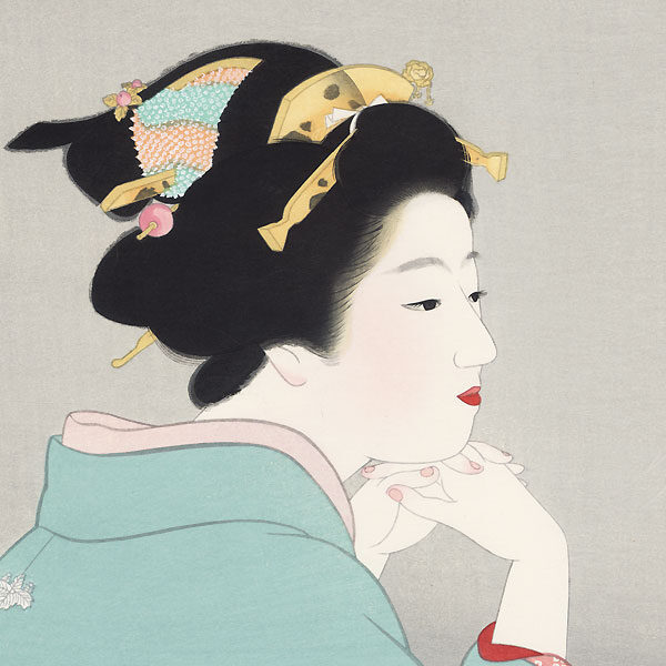 Shinhanga in stile bijinga, Uemura Shoen, Foglie verdi di primavera,1980 - immagine 3