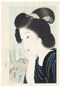 Shinhanga in stile bijinga,Kondō Shiun, Bellezza giapponese e fiori di iris,1924