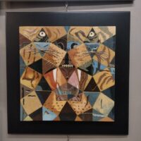 Quadro tecnica cloisonné raffigurante una tigre