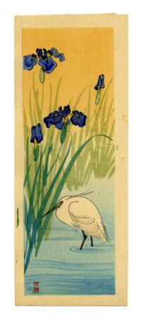 Shinhanga originale,Ohara Koson, Airone bianco e iris in fiore,1937