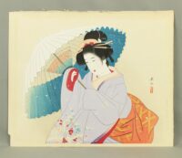 Shinhanga in stile bijinga, Ito Shinsui, Mentre soffia la neve,1980