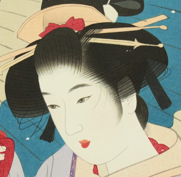 Shinhanga in stile bijinga, Ito Shinsui, Mentre soffia la neve,1980 - immagine 3
