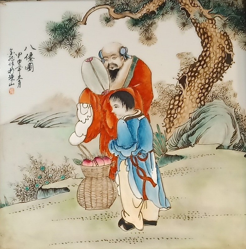 QU-41a Pannello decorativo in porcellana policroma dipinta a mano, epoca prima metà '900 - immagine 2