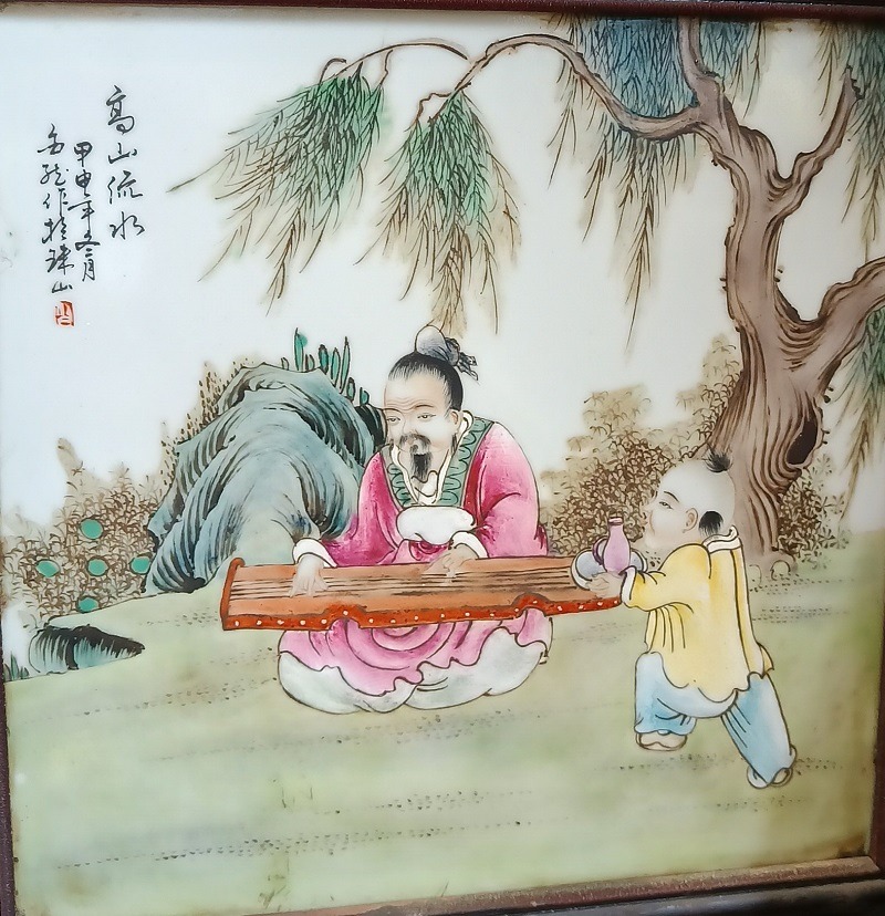 QU-43b Pannello decorativo in porcellana policroma dipinta a mano, epoca prima metà '900 - immagine 3