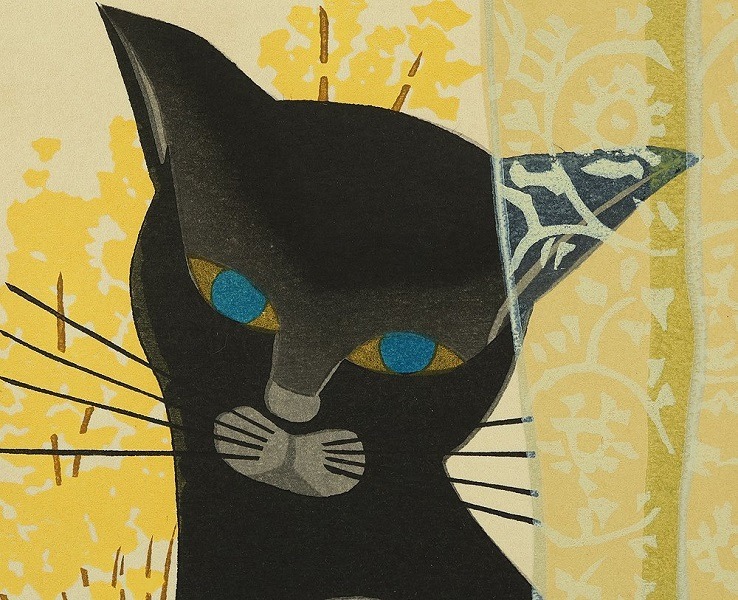 QU-809b Shinhanga originale, Masao Ido, Gatto alla finestra,1985 - immagine 2