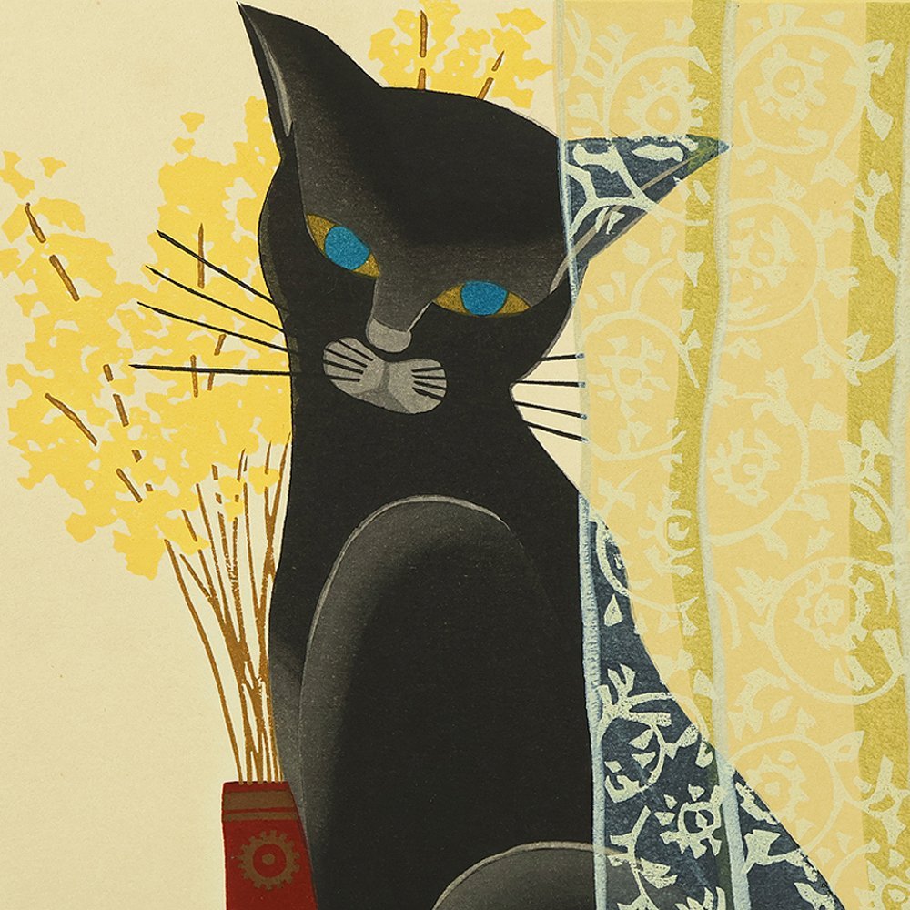 QU-809f Shinhanga originale, Masao Ido, Gatto alla finestra,1985 - immagine 6