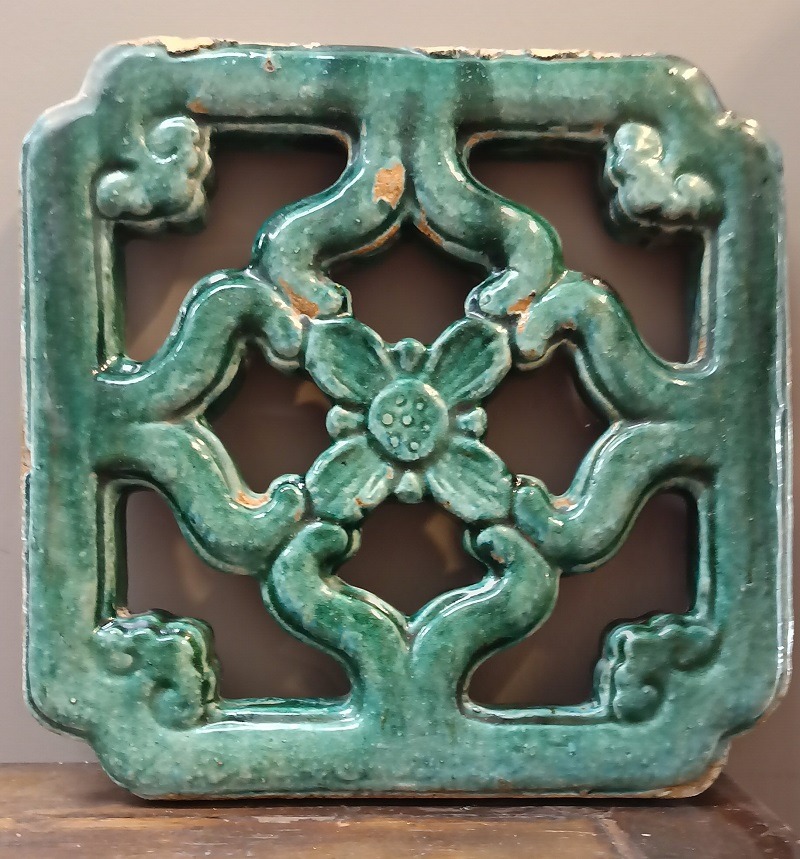 TER-01 Piastrella antica architettonica cinese in ceramica smaltata su entrambi i lati, fine XIX secolo - immagine 1