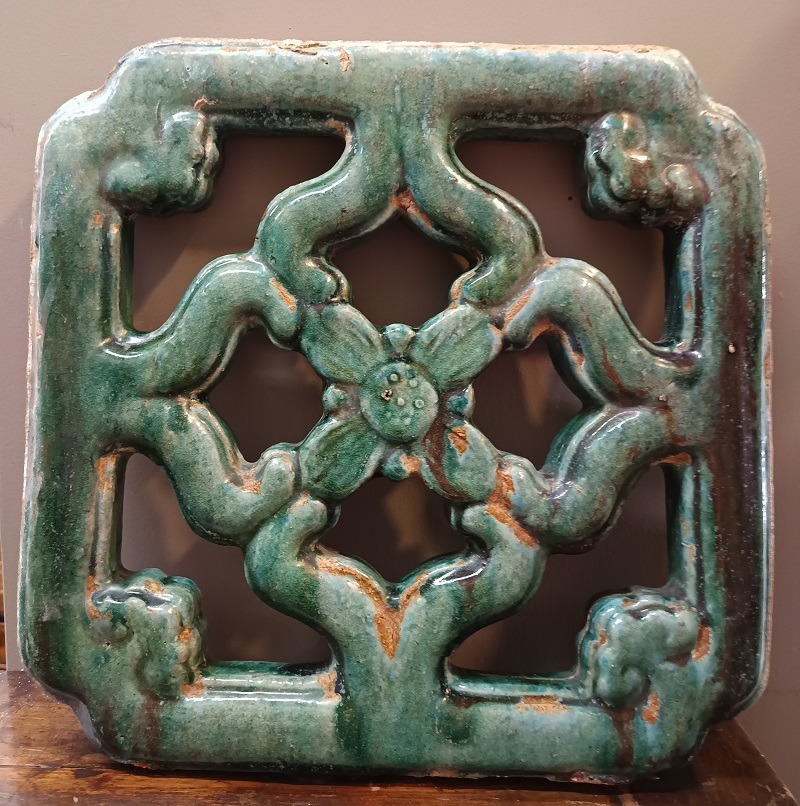 TER-01a Piastrella antica architettonica cinese in ceramica smaltata su entrambi i lati, fine XIX secolo - immagine 2