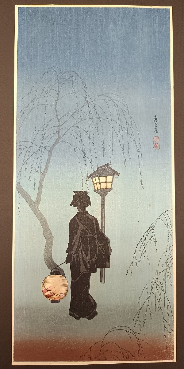 QU-814 Shinhanga originale Shotei, Donna con una lanterna in una sera di primavera,1920-30 - immagine 1