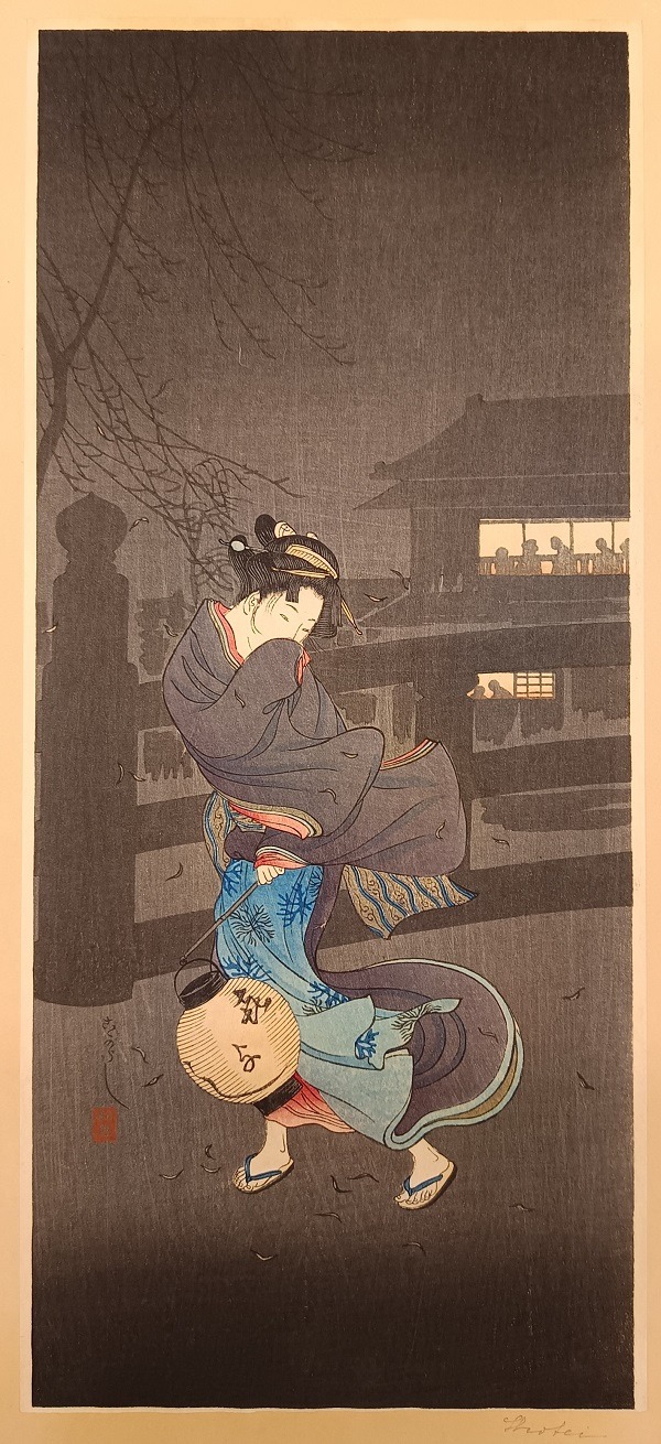 QU-817 Shinhanga originale, Hiroaki Shotei Takahashi, Vento freddo invernale,1923-30 - immagine 1