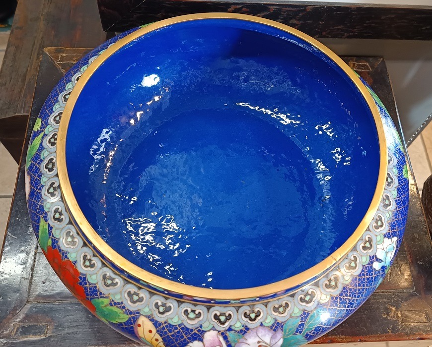 CL-16f Grande Centro Tavola Cachepot con Coperchio in Smalto Cloisonné – Cina, Epoca Metà '900 - immagine 7